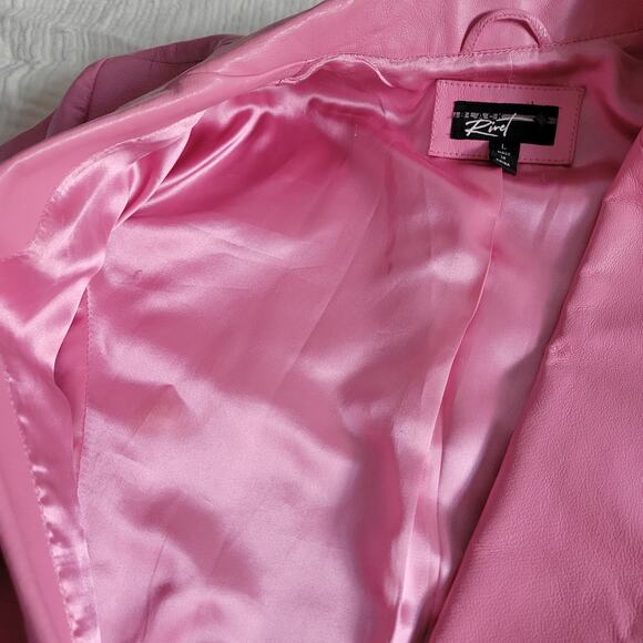 Vintage Black Rivet Womens L Bubblegum Pink Leather Jacket Collared Blazer - Picture 6 of 9